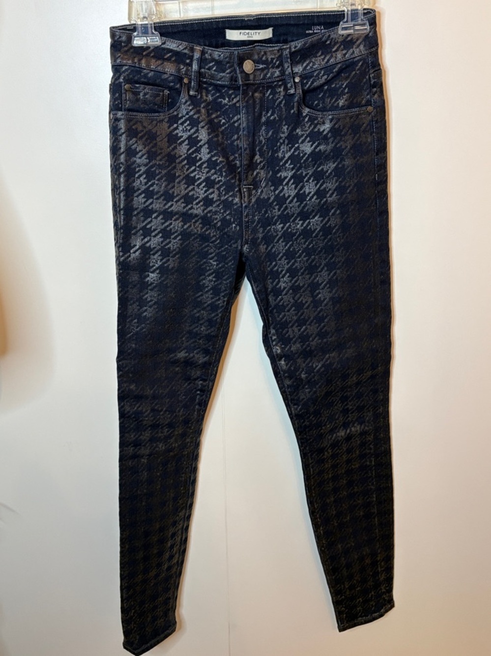 Fidelity Navy Silver Houndstooth Luna Ultra High Ankle Jeans |